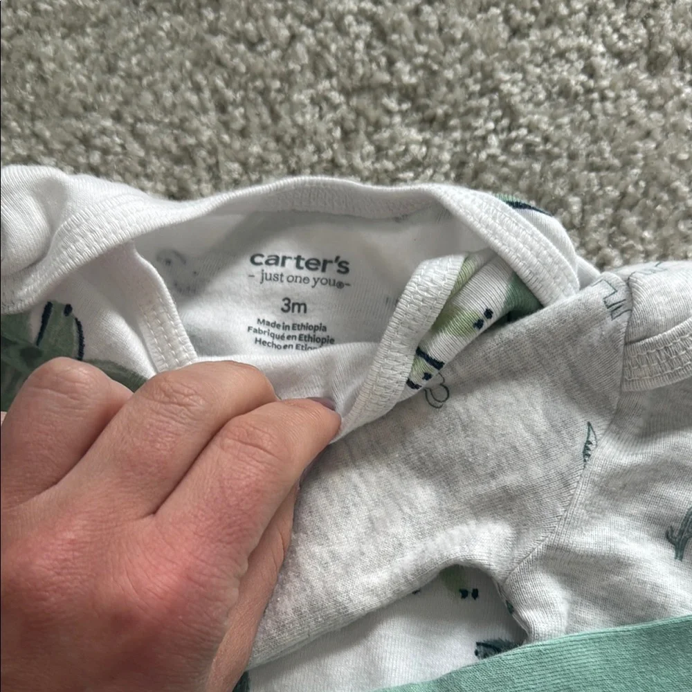 Dinosaur Print Baby Long Sleeve Onesie Bodysuit Set - Green and Gray